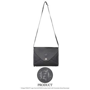 FENDI FF Logo Vinyl LEATHER Envelop Clutch with Crossbody Strap Messenger Bag